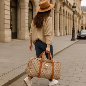 Adrienne Vittadini Duffle Bag Signature Print Monogram Italian Travel Luggage